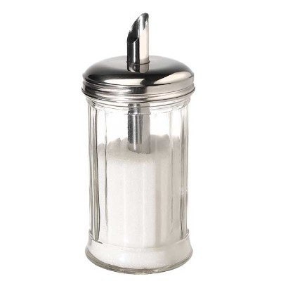 Suikerstrooier inh. 30cl. glas m/rvs schenkdop