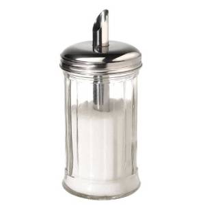 Suikerstrooier inh. 30cl. glas m/rvs schenkdop