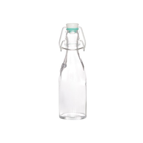 Beugelfles/waterfles/melkfles inh. 0,2ltr. glas m/sluiting