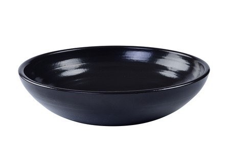Schaal rond zwart aardewerk diam. 48cm.