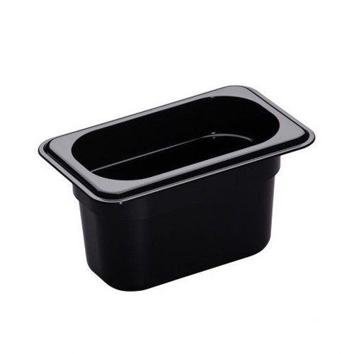 Gastronormbak polycarbonaat zwart zonder deksel gn 1/9-100mm. diep