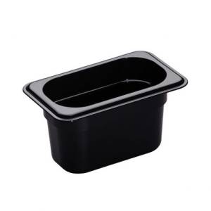 Gastronormbak polycarbonaat zwart zonder deksel gn 1/9-100mm. diep