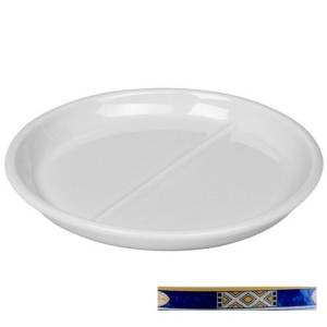 Bord diam. 23cm. 2/vaks lagebrug ongeglazuurde bodem kleur wit m/decor Egypto Blue Nova