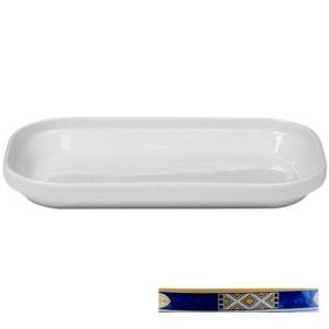 DIMENSIONS À L'ÉCHELLE METRO . 29,2X16,2X3,5CM. AVEC FOND PLAT COULEUR BLANC AVEC DÉCOR BLEU ÉGYPTIEN NOVA