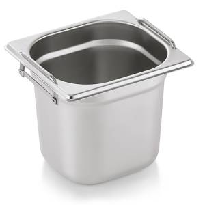 BAC GASTRONORME 1/6GN 150MM. ACIER INOXYDABLE PROFOND AVEC POIGNÉES INCLINABLES
