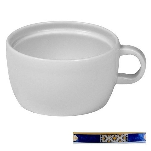 SUPPENBECHER ERGO 1/OHR INH. 23CL. FLACHE BODENFARBE WEISS MIT DEKOR EGYPTO BLAU NOVA