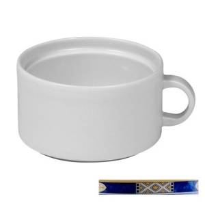 SOUP CUP ERGO PLUS 1/EAR INH. 27CL. FLAT BOTTOM COLOR WHITE W/DECOR EGYPTO BLUE NOVA