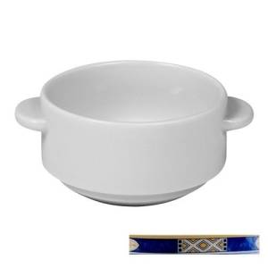 TASSE À SOUPE 2/LIP GRIPS CONT. 22CL. FOND PLAT COULEUR BLANC AVEC DÉCOR BLEU EGYPTO NOVA
