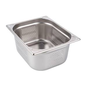 GASTRONORM TRAY STAINLESS STEEL 1/2-200MM. DEEP PERFORATED Z/HANDLES STAINLESS STEEL 18/10