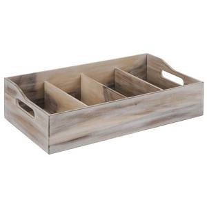 BESTECKFACH MIT 4 FÄCHERN GRÖSSE. 51X28CM. HG . 13CM. VINTAGE-HOLZ
