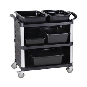 CHARIOT DE SERVICE PLASTIQUE 3 CÔTÉS FERMÉ DIM. 75X53X93CM. 3 ÉTAGÈRES 4 ROUES PIVOTANTES FERMÉES SUR 3 CÔTÉS PLASTIQUE