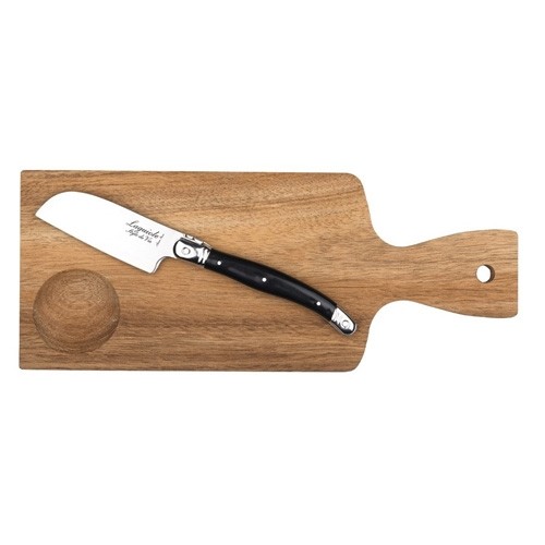 Santoku kaasmes zwart met serveerplank acacia Style de Vie