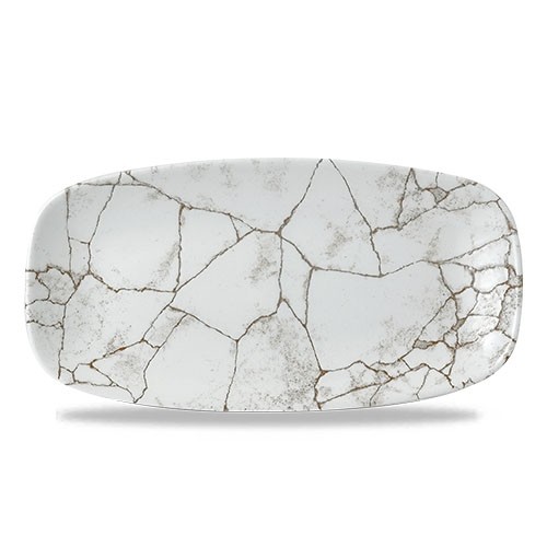 Chefs oblong bord afm. 29.8x15.3cm. Churchill prints kintsugi Agate Grey