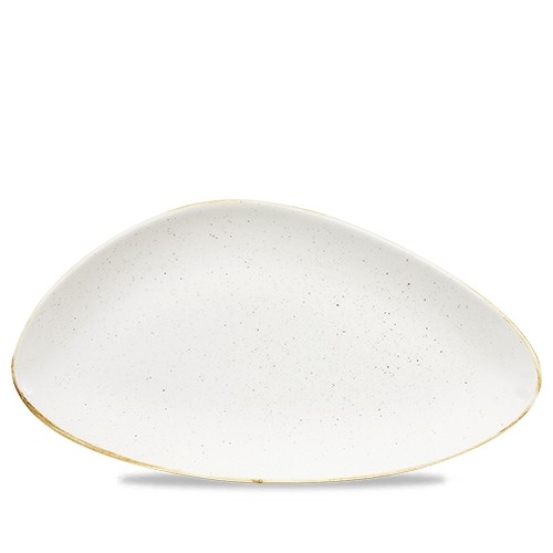 ASSIETTE DU CHEF TRIANGULAIRE DIM. 35.6x18.8CM. CHURCHILL STONECAST ORGE BLANC