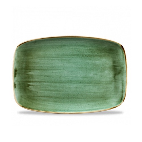 ASSIETTE DU CHEF RECTANGULAIRE DIM. 34.4x23.4CM. CHURCHILL STONECAST VERT SAMPHIRE