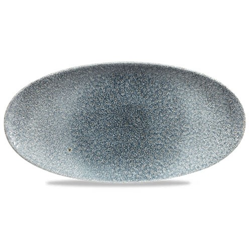 ASSIETTE DE CHEF OVALE DIM. 34.7x17.3CM. CHURCHILL RAKU TOPAZE BLEU