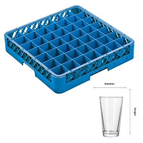 SPÜLMASCHINENKORB FÜR TASSEN 49 FÄCHER | DURCHM. 6,3 cm. UND HGT. 7,7 cm. | AFM. 50X50X10CM. REINIGUNGSRACK