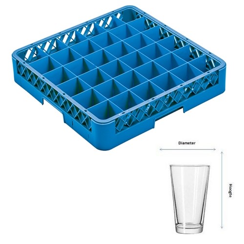 SPÜLMASCHINENKORB FÜR TASSEN 36 FÄCHER | DURCHM. 7,3 cm. UND HGT. 7,7 cm. | AFM. 50X50X10CM. REINIGUNGSRACK