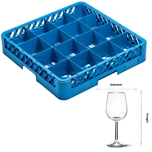 SPÜLMASCHINENKORB FÜR FUSSGLÄSER 16 ABLAGEN | DURCHM. 11,3 cm. UND HGT. 7,7 cm. | AFM. 50X50X10CM. REINIGUNGSRACK