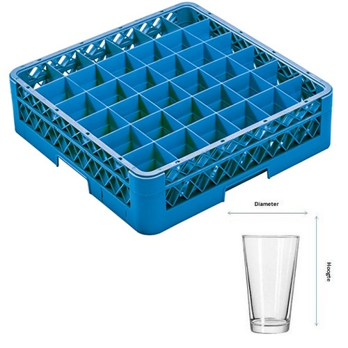 SPÜLMASCHINENKORB FÜR TASSEN 36 FÄCHER | DURCHM. 7,3 cm. UND HGT. 16CM. | AFM. 50X50X18,5CM. REINIGUNGSRACK