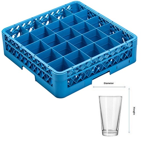 SPÜLMASCHINENKORB FÜR TASSEN 25 FÄCHER | DURCHM. 8,9 cm. UND HGT. 24CM. | AFM. 50X50X26,5CM. REINIGUNGSRACK