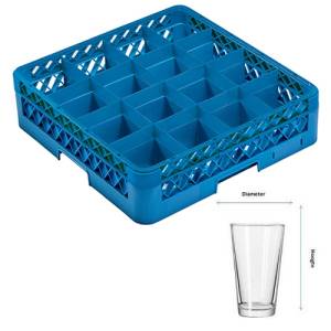 SPÜLMASCHINENKORB FÜR TASSEN 16 FÄCHER | DURCHM. 11,3 cm. UND HGT. 11,8 cm. | AFM. 50X50X14,5CM. REINIGUNGSRACK