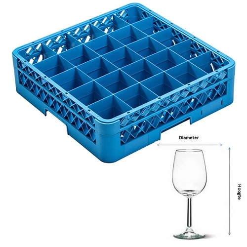 SPÜLMASCHINENKORB FÜR FUSSGLÄSER 25 ABLAGEN | DURCHM. 8,9 cm. UND HGT. 20 CM. | AFM. 50X50X26,5CM. REINIGUNGSRACK