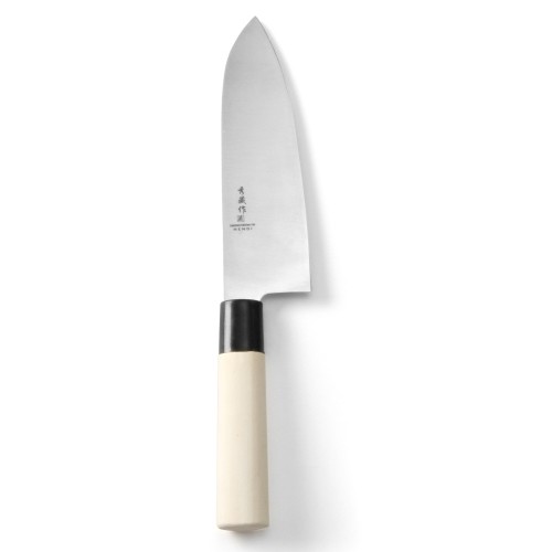 COUTEAU DE CHEF SANTOKU 16.5X29.5CM. ACIER GEMMÉ AVEC BOIS HENDI