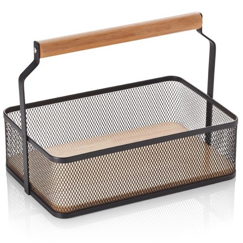 Buffetdraagkorf afm. 24x16xh7,5cm. zwart metaal/hout