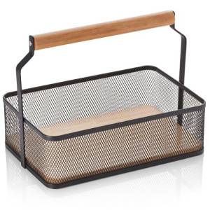 Buffetdraagkorf afm. 24x16xh7,5cm. zwart metaal/hout