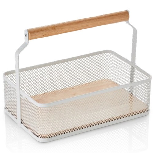 BUFFET CARRIAGE BASKET DIM. 24X16XH7.5CM. WHITE METAL/WOOD