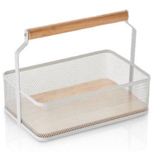 Buffetdraagkorf afm. 24x16xh7,5cm. wit metaal/hout