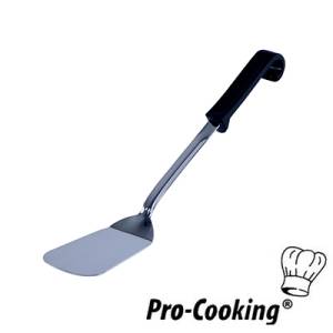 Spatule fermée Pro-Cooking, longueur 24 cm, dimensions 9,5 x 8 cm, acier inoxydable avec manche en plastique noir