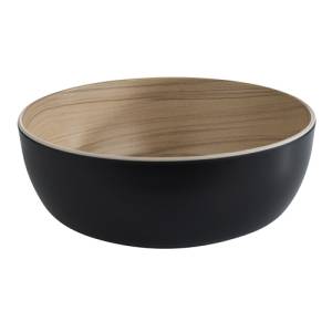 PLAT DIAM. 21,5 cm. H. 7.5CM. MELAMINE NOIR/ASPECT BOIS