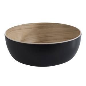 Schaal diam. 30cm. h. 9,5cm. melamine zwart/houtlook