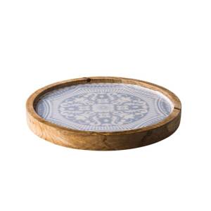 Bord hout diam. 25cm. licht blauw Marrakech