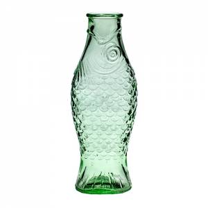 BOTTLE / CARAFE 1 LITER CAPACITY 80CL. HG. 29CM. FISH &amp; FISH PRESSED GLASS COLOR TRANSPARENT GREEN SERAX