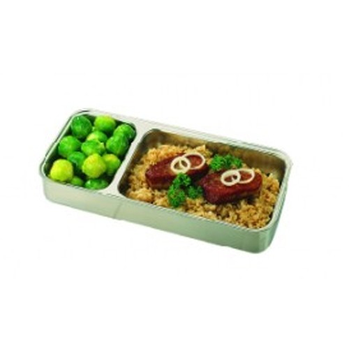 TRANSPORTBOX MENU DUO BOWL 2-FACH INHALT 1X0,7+0,4LTR. AFM.28X13,6CM. HGT. 4,6 cm. FARBE EDELSTAHL