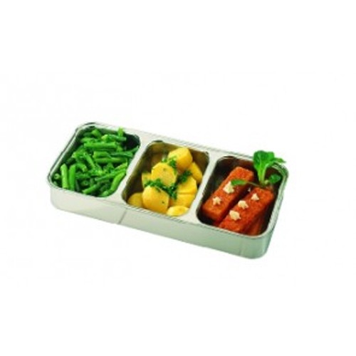 TRANSPORT BOX MENUT DUO TRAY 3-COMPARTMENT CONT.3X0.4LTR. AFM. 28X13.6CM. HGT.4.6CM. COLOR stainless steel