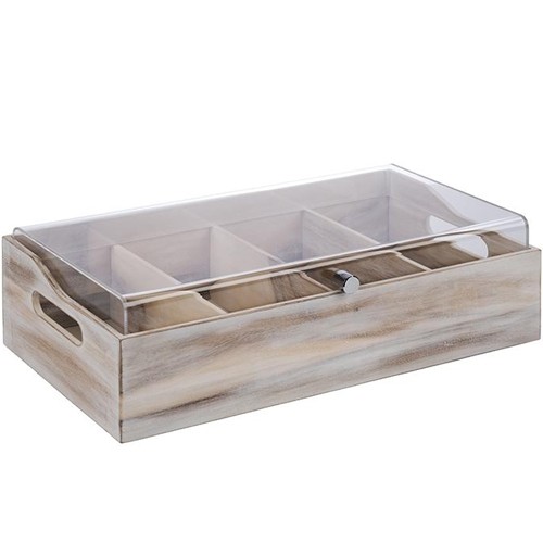 Bestekbak met deksel 4 vaks afm. 51x28cm. hgt. 14,5cm Vintage