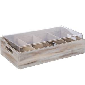 Bestekbak met deksel 4 vaks afm. 51x28cm. hgt. 14,5cm Vintage