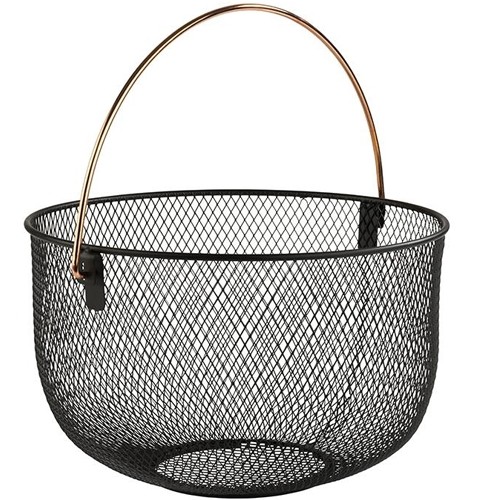 WIRE BASKET W/COPPER HANDLE DIAM. 30 CM. HGT. 19CM. BLACK