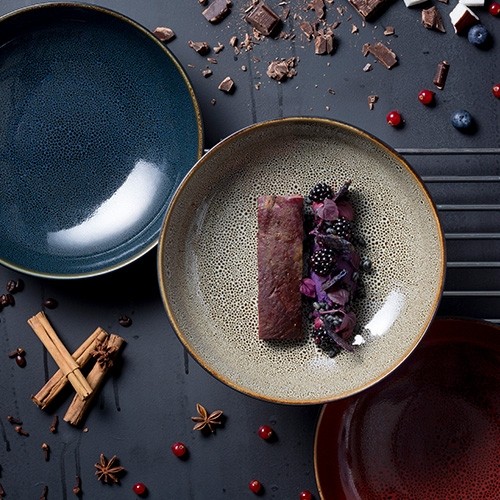 Bord diep diam. 22cm. Speckle reactive blauw Q Authentic