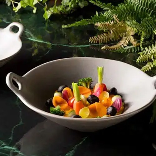 Wok schaal afm. 19x22,5cm. hgt. 6cm. grijs Q Authentic