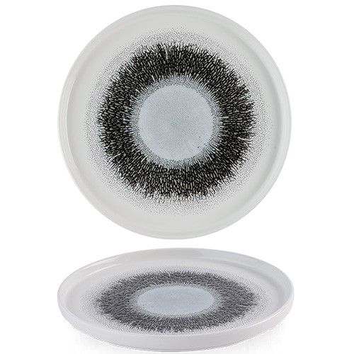 PLATTE AUFSTEHENDE KANTE DURCHM. 26CM. STUDIO PRINTS FUSION QUARTZ SCHWARZ CHURCHILL