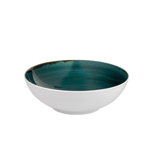 COUPE-TELLER TIEF M DURCHM. 18CM. SATURNO NATURFARBE, BESTREUTES PETROL