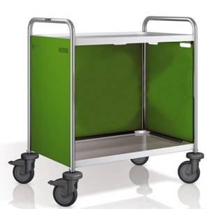 SERVEERWAGEN BASIC RVS SW 8X5-2 BLADEN 3 ZIJPANELEN IN RVS PANTONE 370C AFM. 93X60X95CM. B.PRO