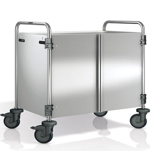 SW 8X5-3 Servierwagen, Abmessungen 93 x 60 x 95 cm, Edelstahl, 3 Tische, Abmessungen 80 x 50 cm, Edelstahl, Seitenwände und Türen, 4 Rollen (2 mit Bremse), B.PRO