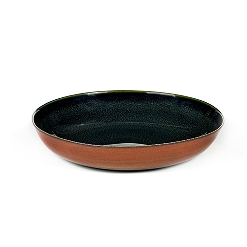 PLAT DE SERVICE S DIAM. 17,5 cm. H. 3CM. COULEUR BLEU FONCE / ROUILLE TERRES DE REVES SERAX