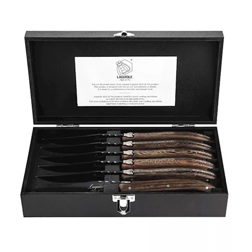STEAK KNIVES LUXURY LINE WENGÉ STAINLESS STEEL SET OF 6 PIECES LAGUIOLE STYLE DE VIE